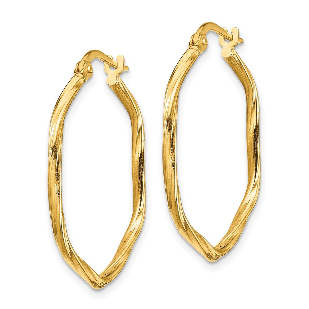 14k Yellow Gold 27.07 mm Textured Twist Hexagon Hoop Earrings (1.61 grams)