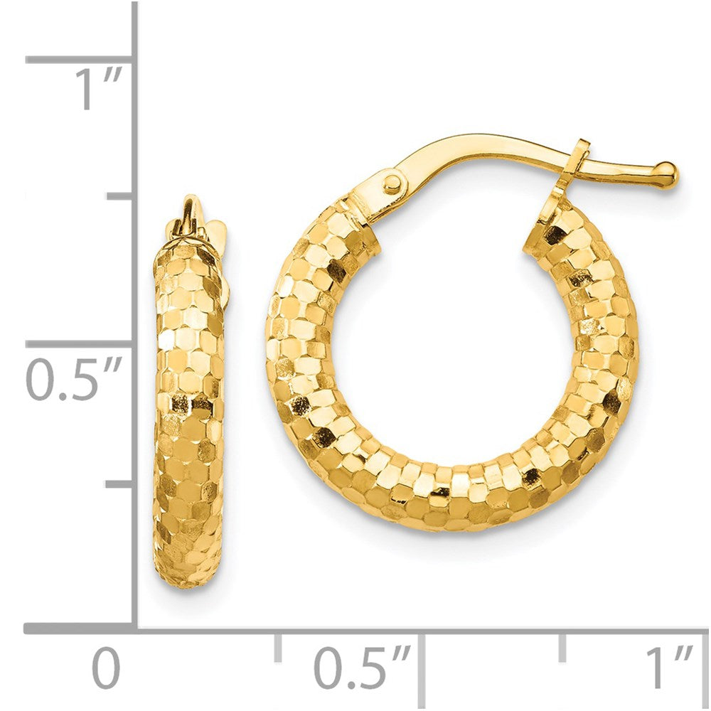 14k Yellow Gold 10 mm Diamond-cut Hoop Earrings (1.33 grams)