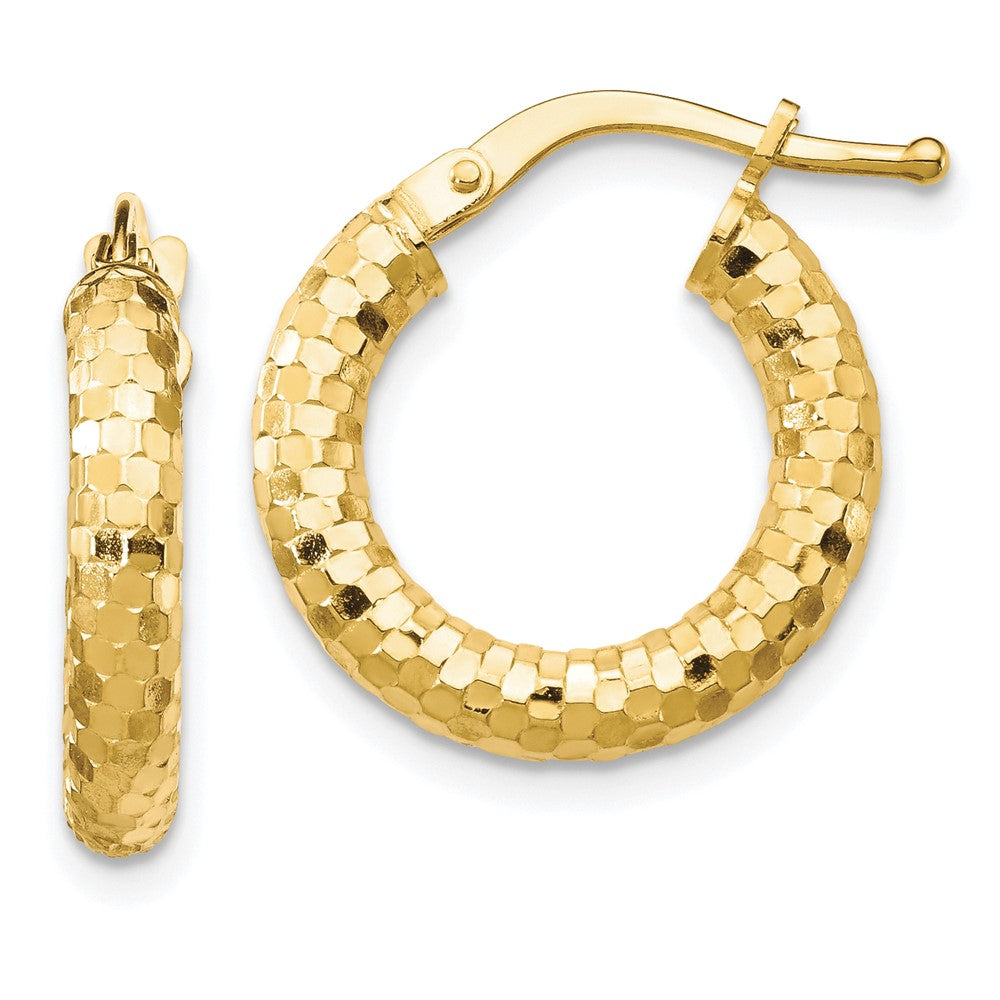 14k Yellow Gold 10 mm Diamond-cut Hoop Earrings (1.33 grams)