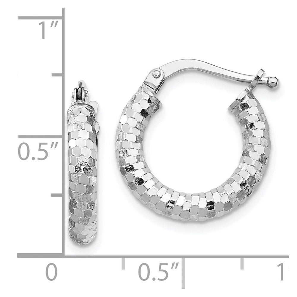 14k White Gold 10 mm Diamond-cut Hoop Earrings (1.39 grams)