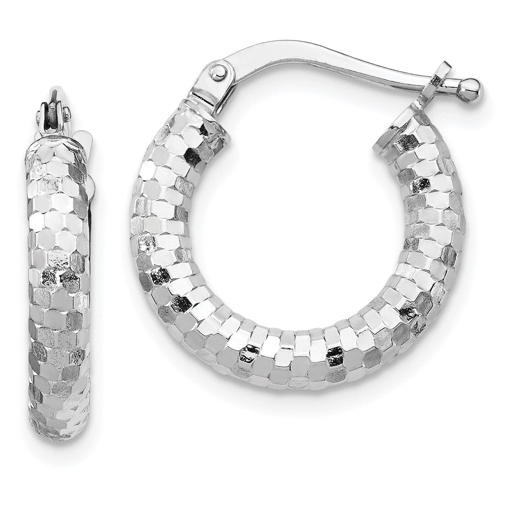 14k White Gold 10 mm Diamond-cut Hoop Earrings (1.39 grams)