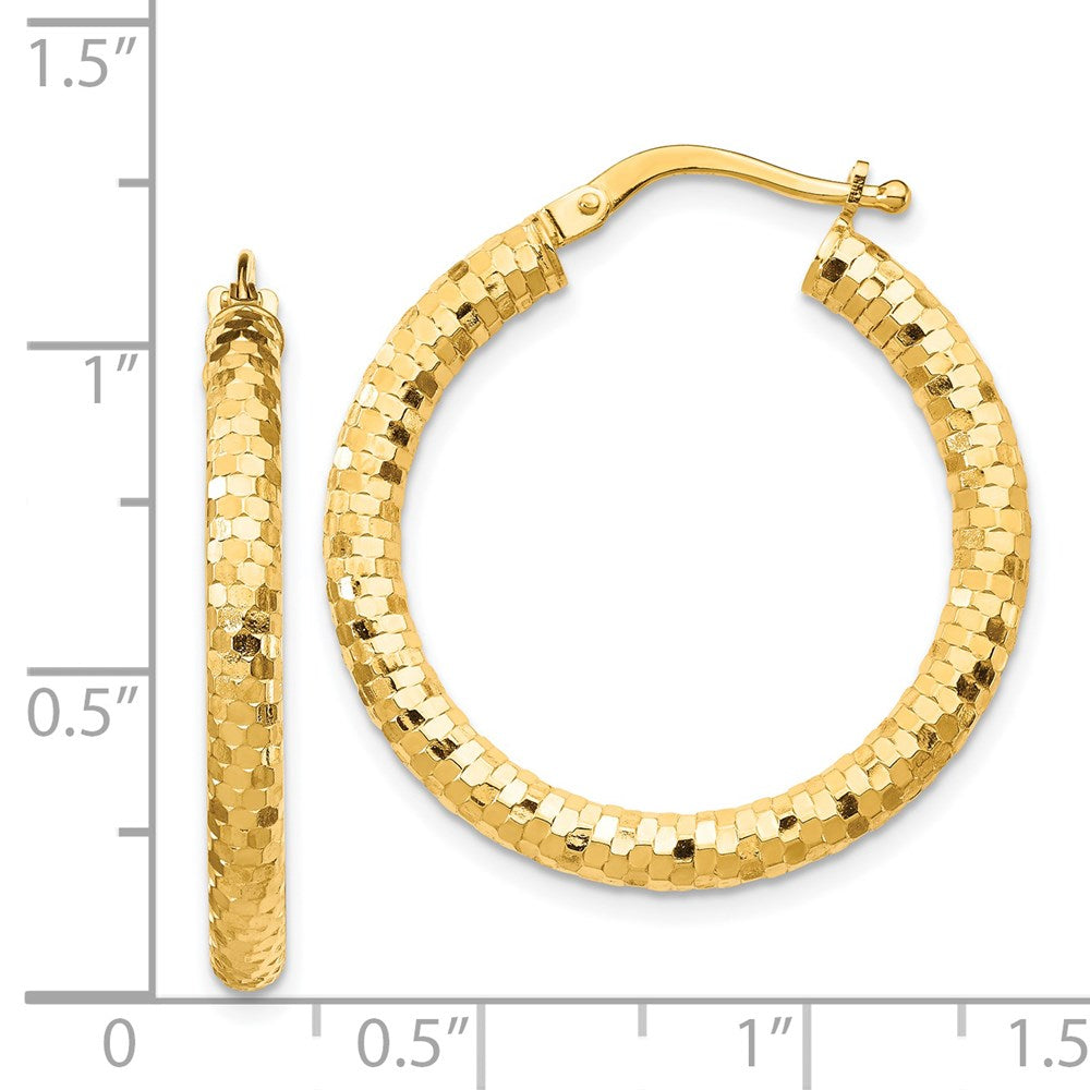 14k Yellow Gold 26.91 mm Diamond-cut Hoop Earrings (2.41 grams)
