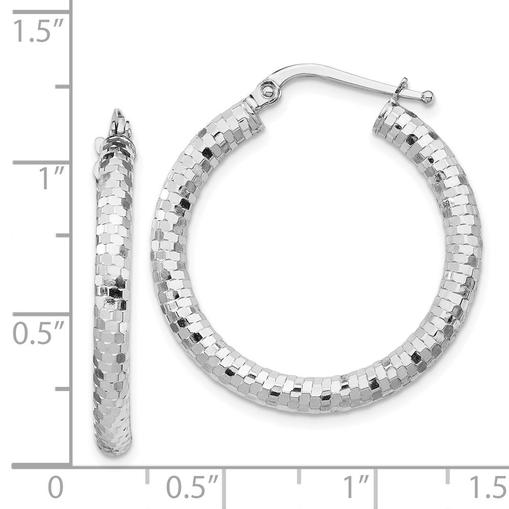 14k White Gold 27 mm Diamond-cut Hoop Earrings (2.84 grams)