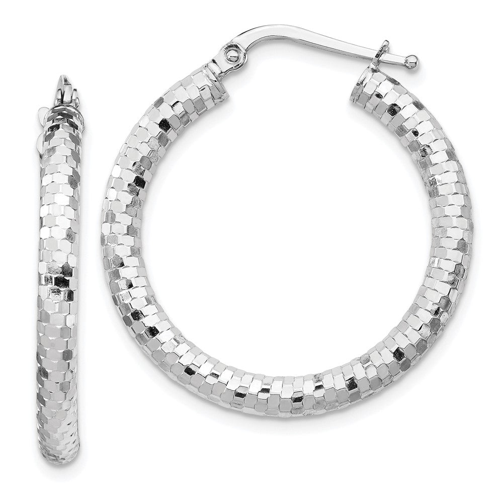 14k White Gold 27 mm Diamond-cut Hoop Earrings (2.84 grams)