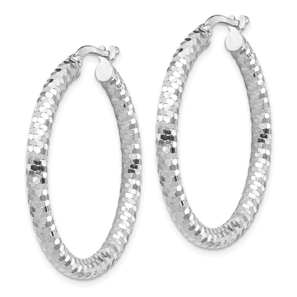 14k White Gold 32 mm Diamond-cut Hoop Earrings (2.89 grams)