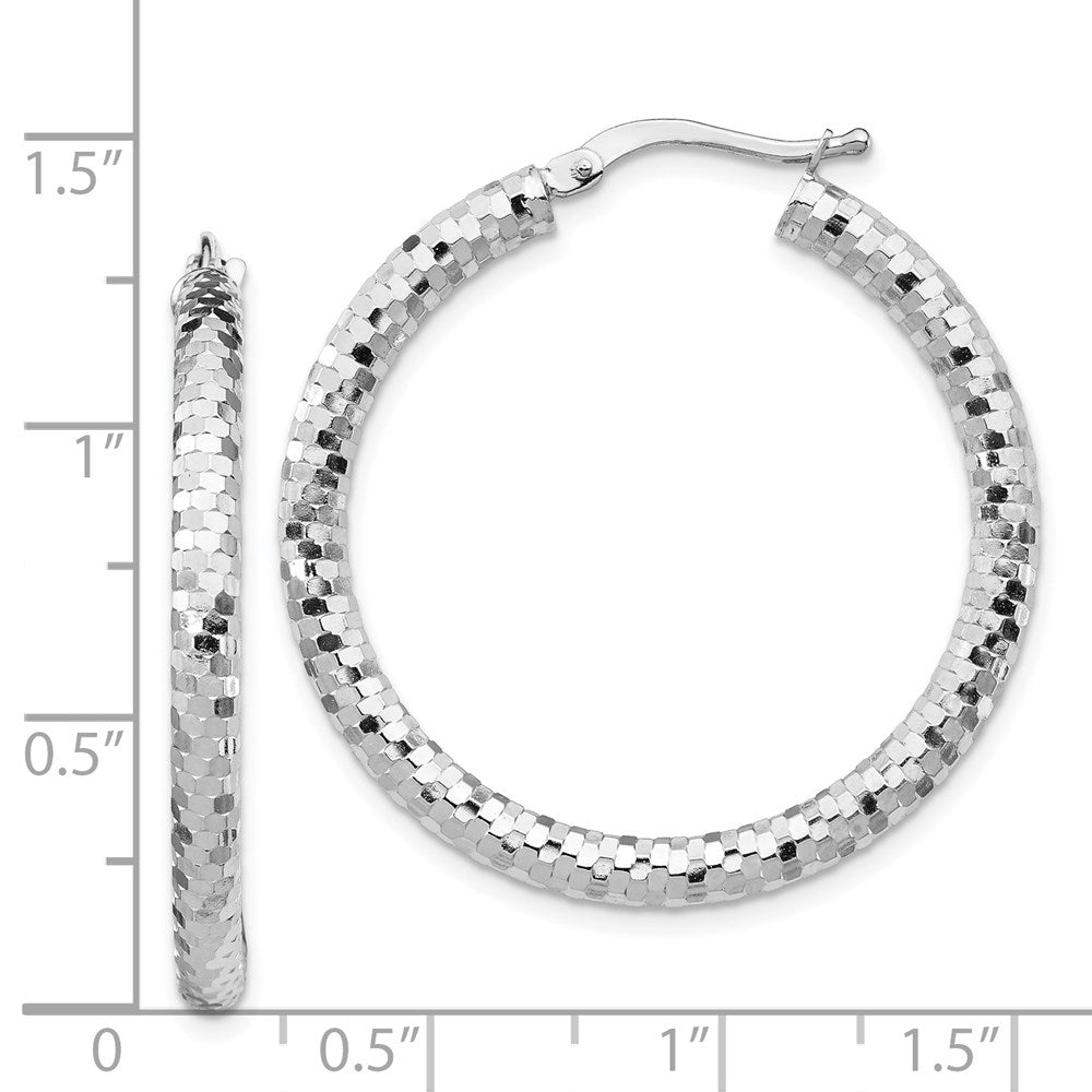 14k White Gold 32 mm Diamond-cut Hoop Earrings (2.89 grams)