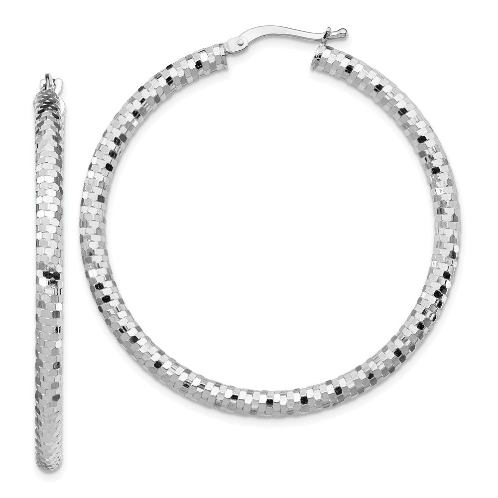 14k White Gold 35 mm Diamond-cut Hoop Earrings (4.41 grams)
