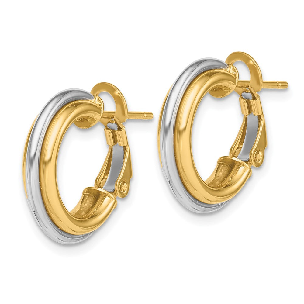 14k Two-tone 17 mm Polished Omega Back Hoop Earrings (2.66 grams)