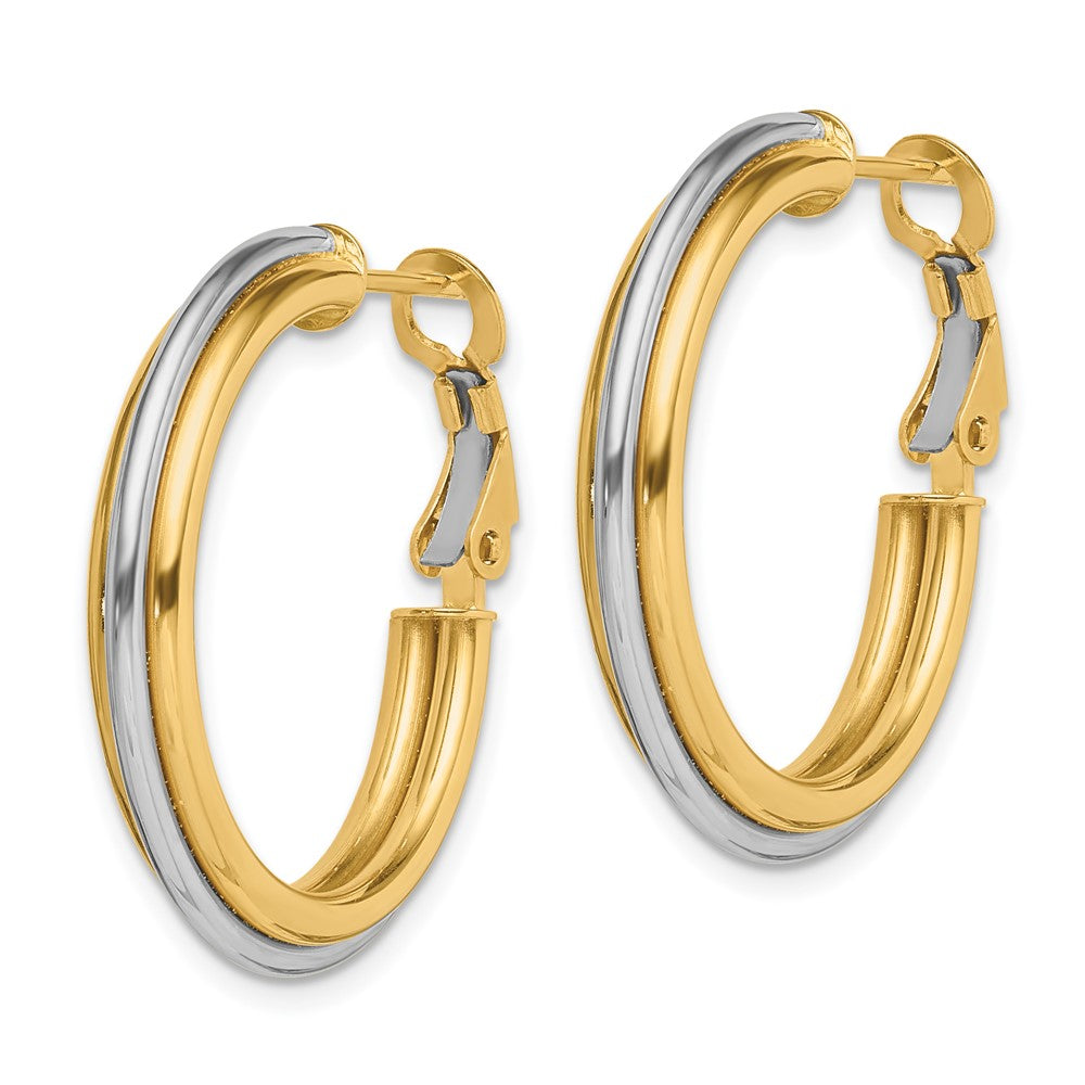14k Two-tone 28 mm Polished Omega Back Hoop Earrings (4.39 grams)