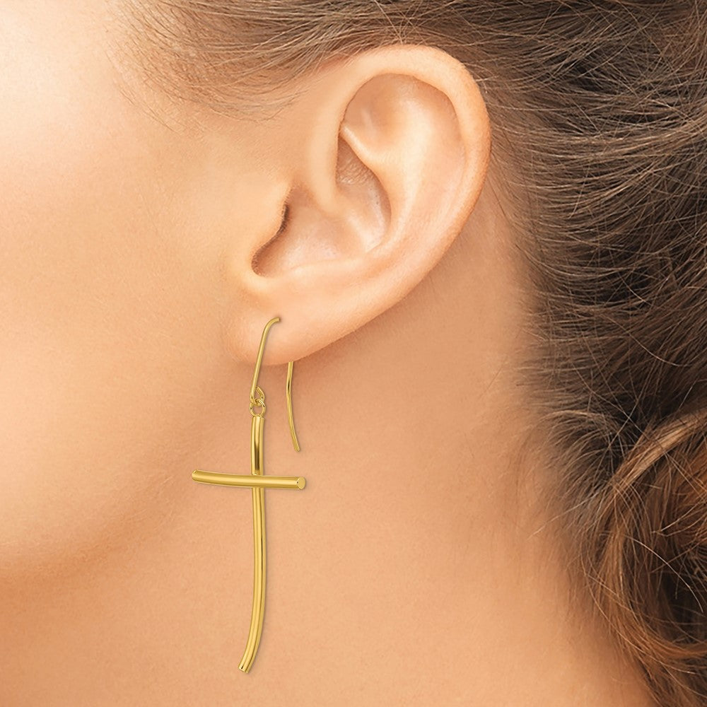 14k Yellow Gold 21.9 mm Polished Cross Dangle Earrings (2.36 grams)