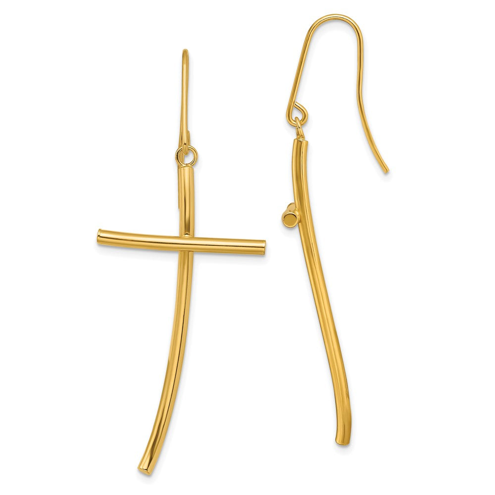 14k Yellow Gold 21.9 mm Polished Cross Dangle Earrings (2.36 grams)