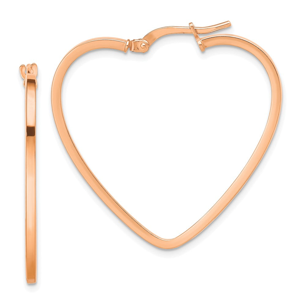 14k Rose Gold 30.8 mm Rose Gold Polished Heart Hoop Earrings (1.65 grams)