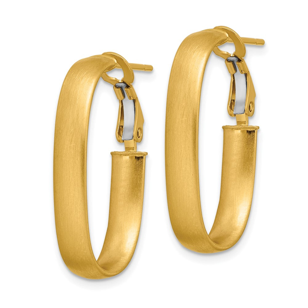 14k Yellow Gold 15.7 mm Satin Oval Omega Back Hoop Earrings