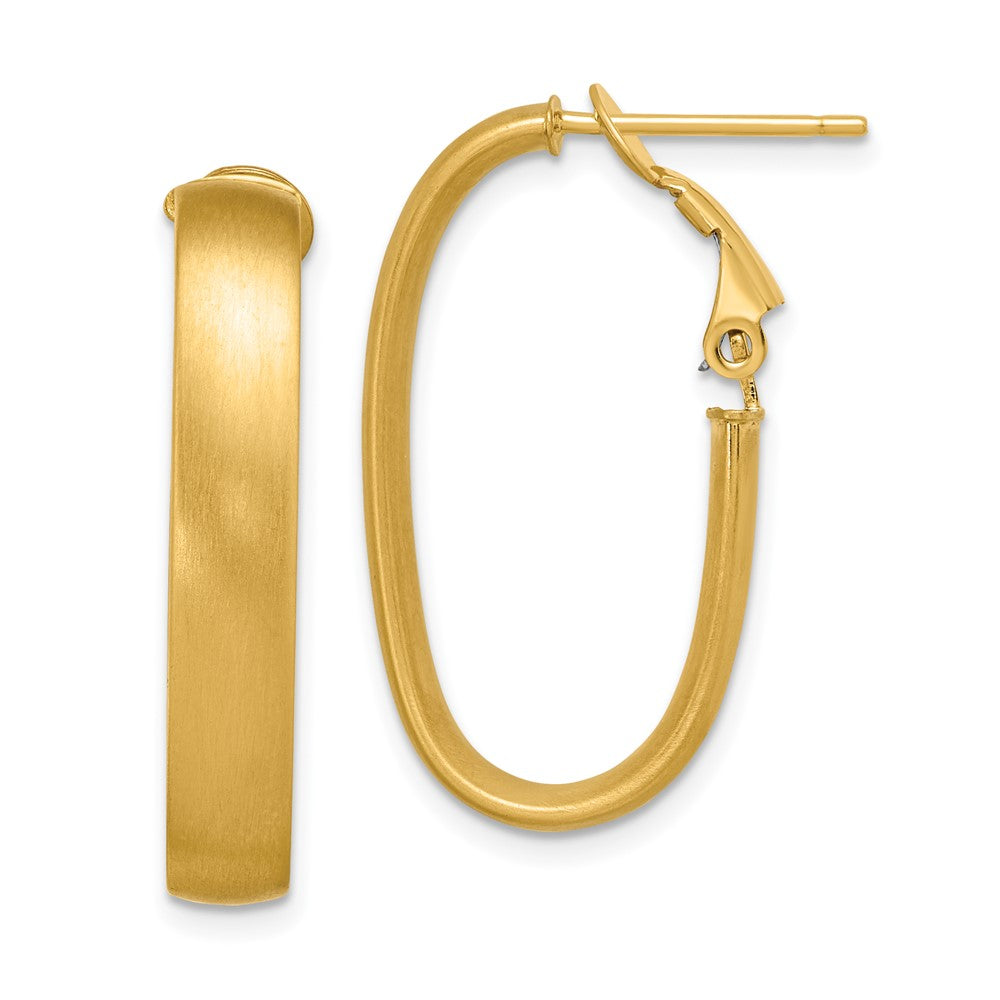 14k Yellow Gold 15.7 mm Satin Oval Omega Back Hoop Earrings