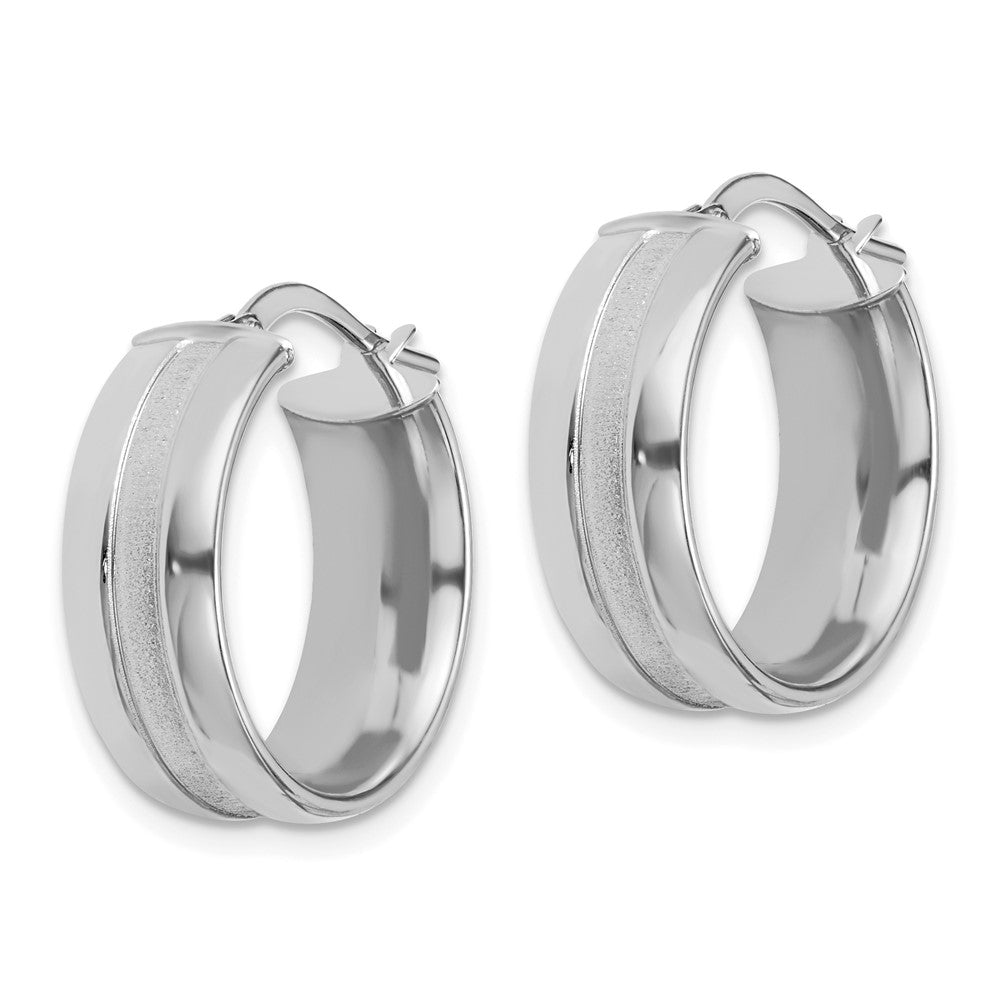 14k White Gold 19 mm Satin and Polished Hoop Earrings