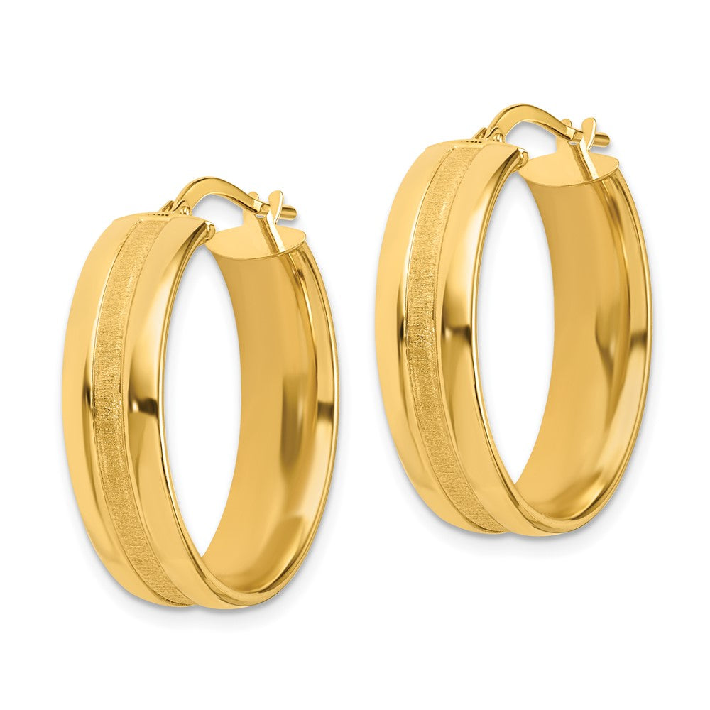 14k Yellow Gold 25 mm Satin and Polished Hoop Earrings