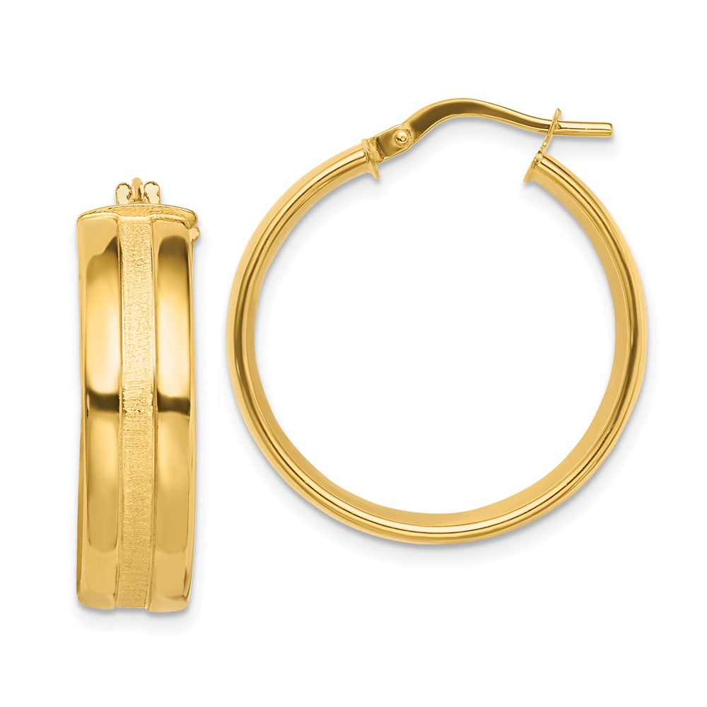 14k Yellow Gold 25 mm Satin and Polished Hoop Earrings
