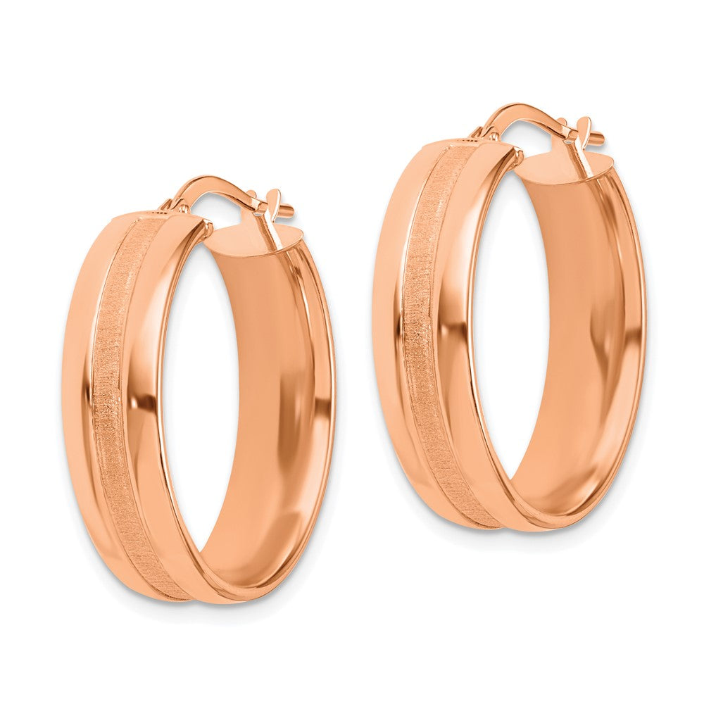 14k Rose Gold 25 mm Satin and Polished Hoop Earrings