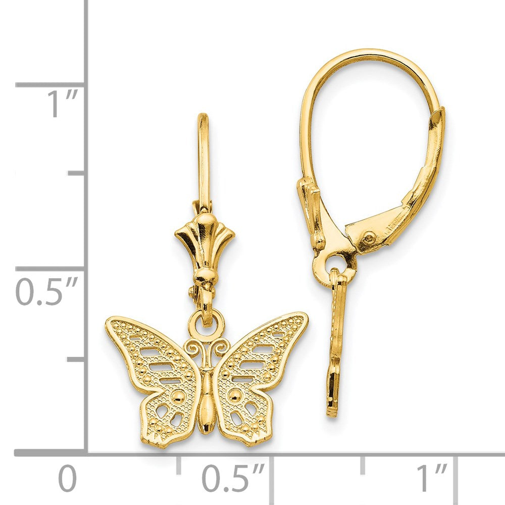 14K Cut-out Butterfly Dangle Leverback Earrings (1.59 grams)