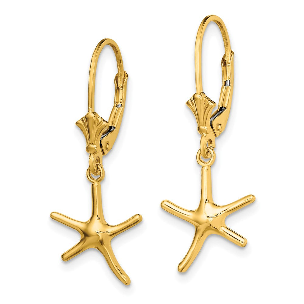 14k Yellow Gold 10.6 mm Mini Dancing Starfish Leverback Earrings (1.16 grams)