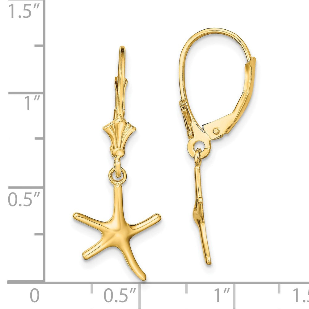 14k Yellow Gold 10.6 mm Mini Dancing Starfish Leverback Earrings (1.16 grams)