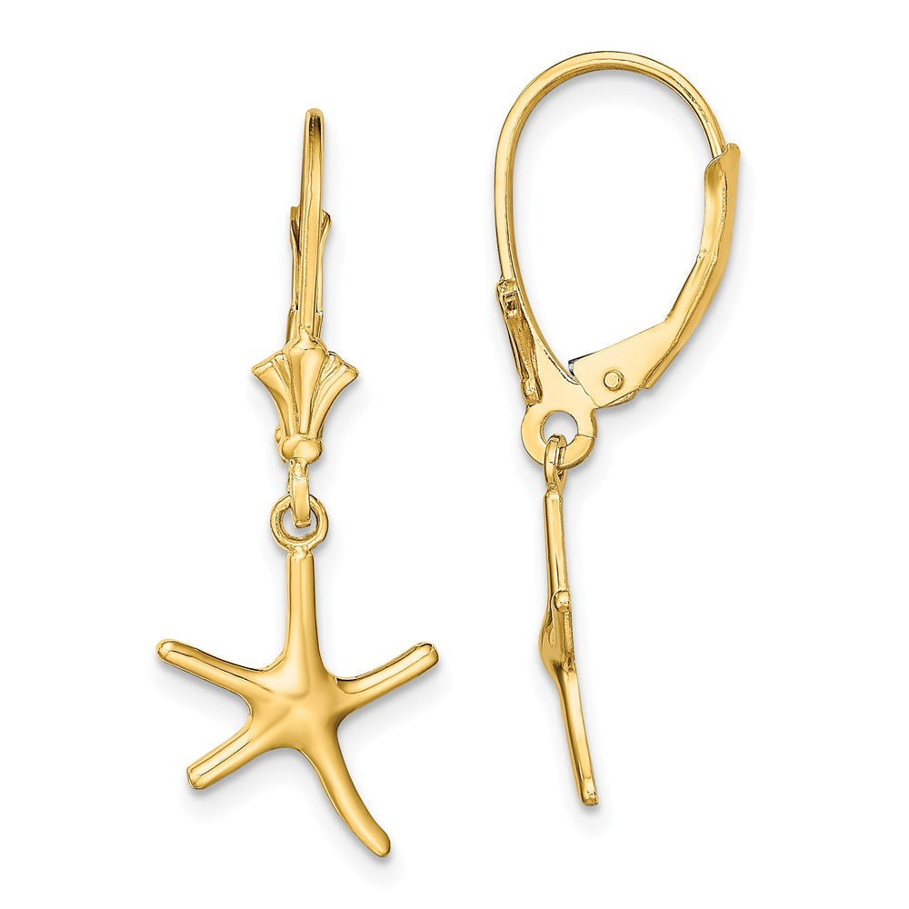 14k Yellow Gold 10.6 mm Mini Dancing Starfish Leverback Earrings (1.16 grams)