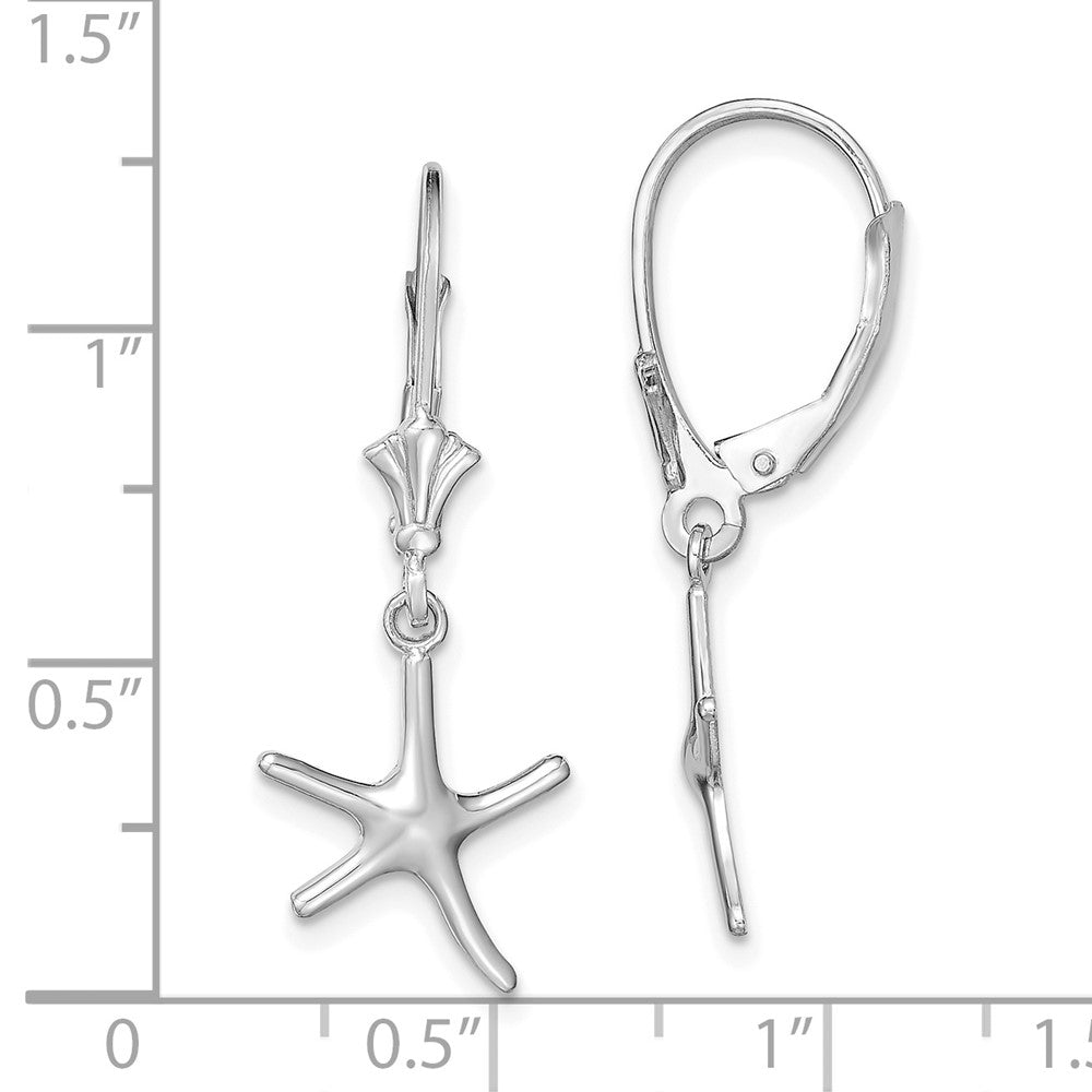 14k White Gold 11.05 mm  3-D Mini Starfish Leverback Earrings (1.29 grams)