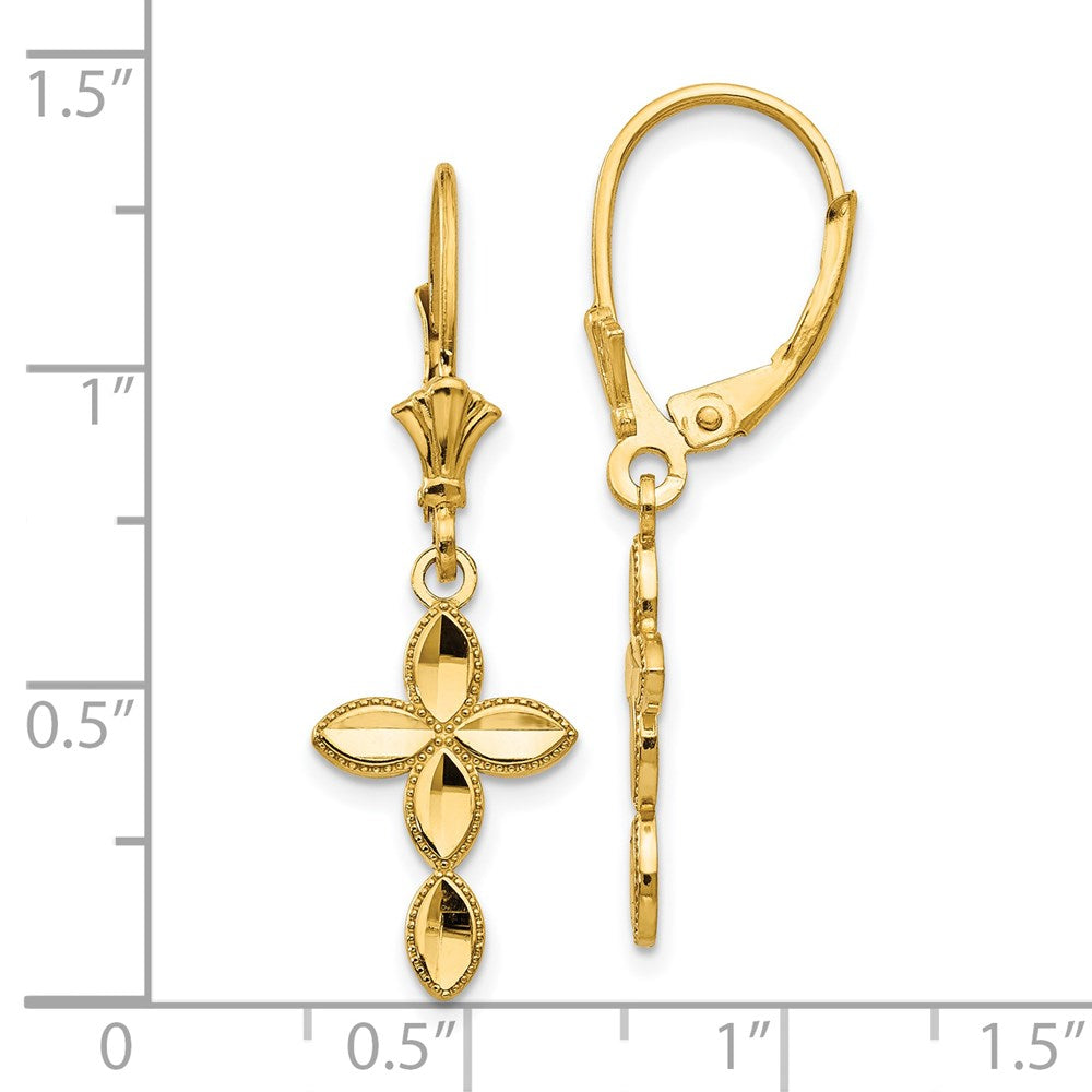 14k Yellow Gold 10.57 mm D/C Cross Leverback Earrings (1.49 grams)