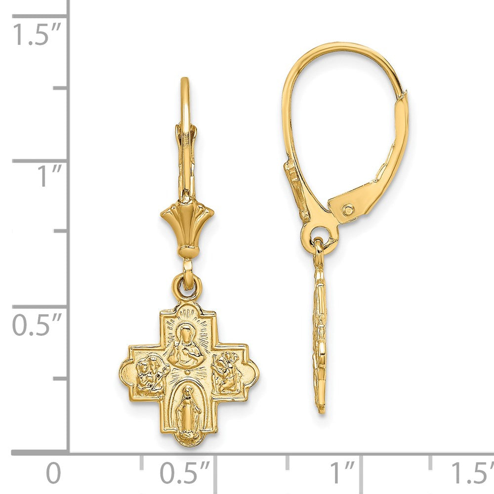 14k Yellow Gold 11.2 mm Small 4-Way Medal Cross Leverback Earrings (2.07 grams)