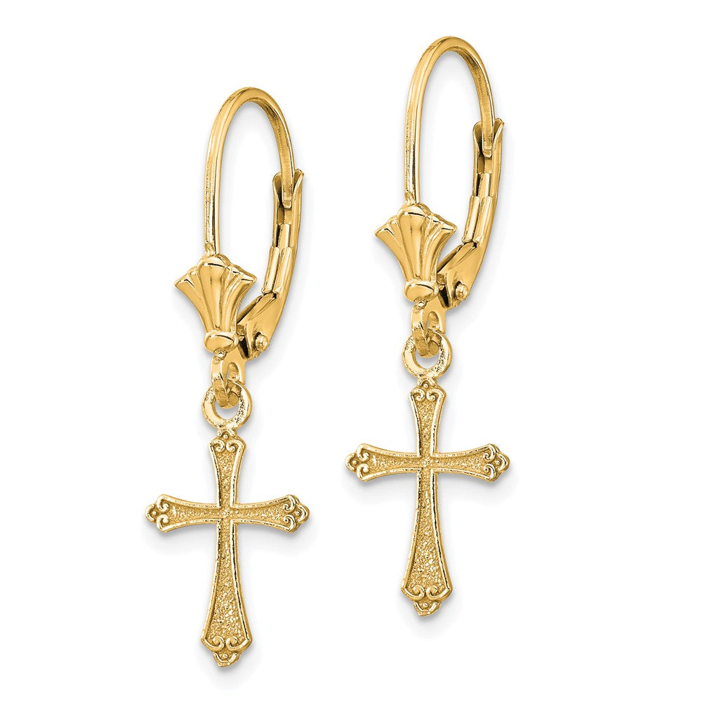 14k Yellow Gold 9 mm Cross Leverback Earrings (1 grams)