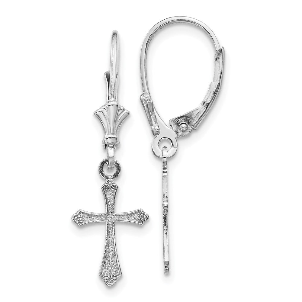 14k White Gold 8.95 mm Cross Leverback Earrings (0.97 grams)