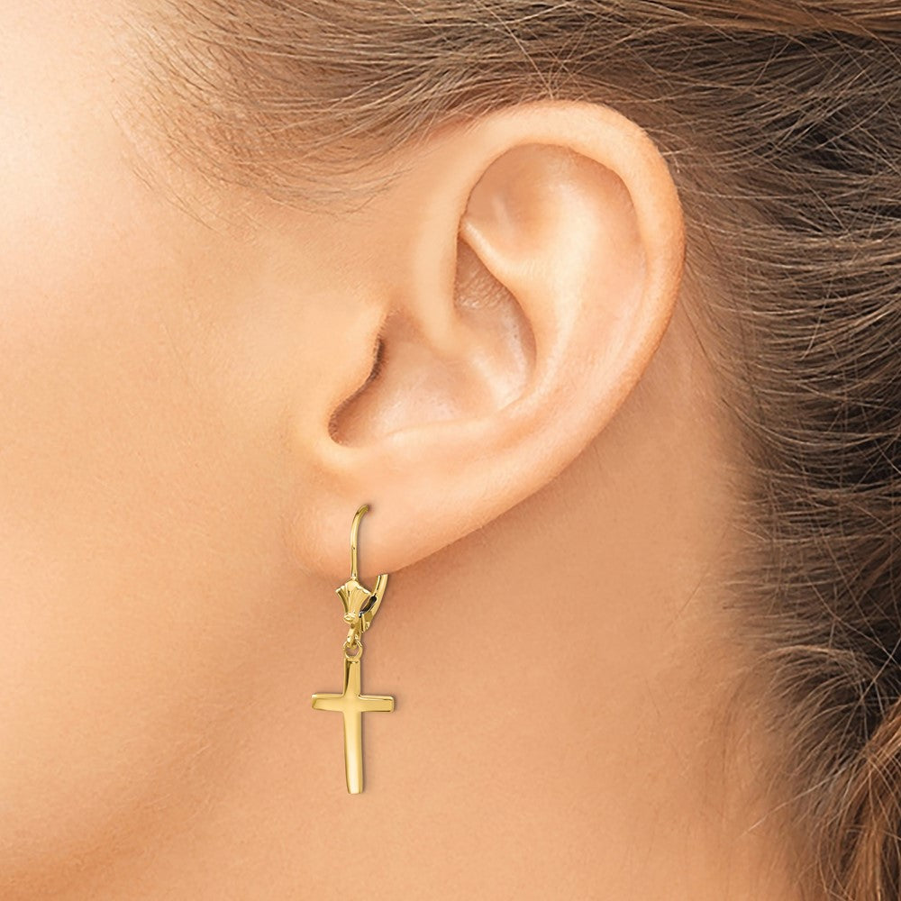 14k Yellow Gold 10.5 mm Polished Cross Leverback Earrings (1.97 grams)