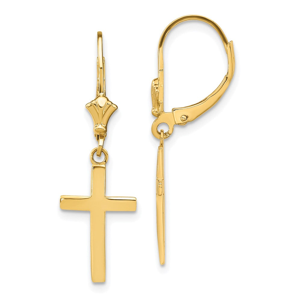 14k Yellow Gold 10.5 mm Polished Cross Leverback Earrings (1.97 grams)