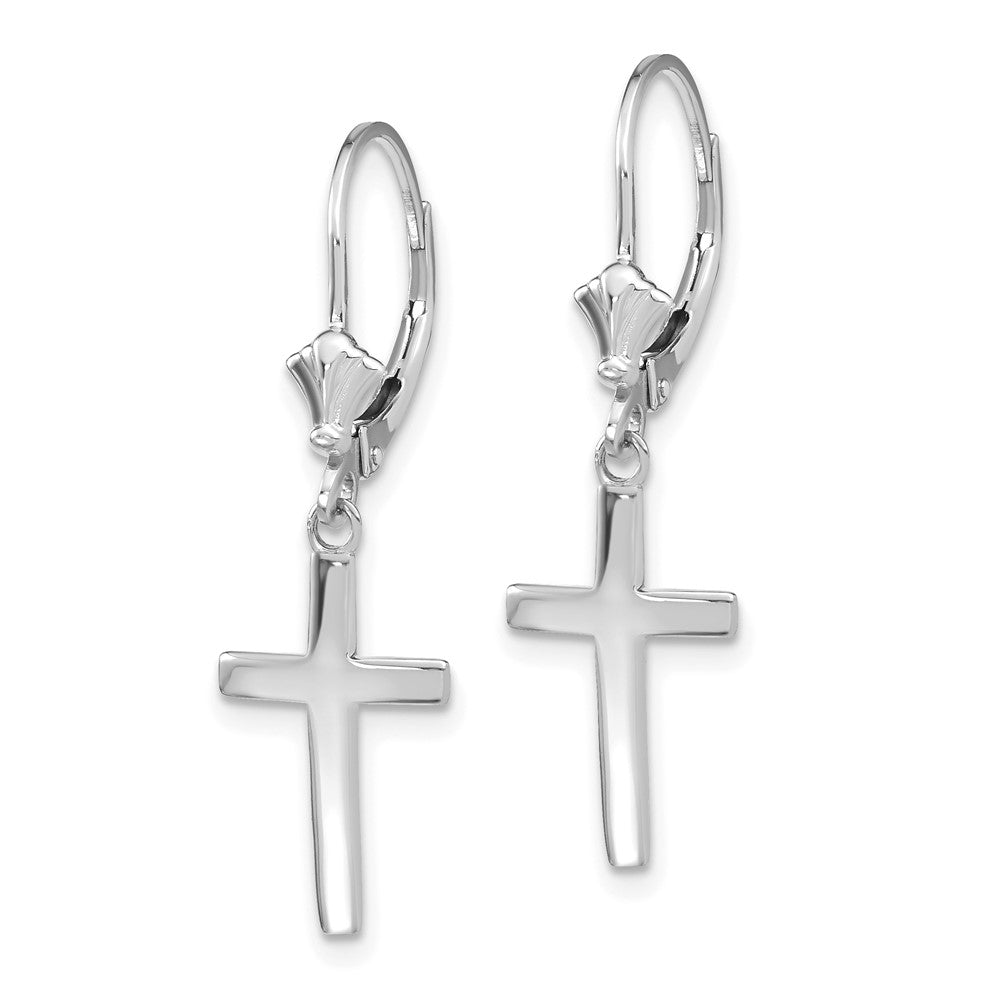 14k White Gold 10.5 mm Polished Cross Leverback Earrings (1.89 grams)