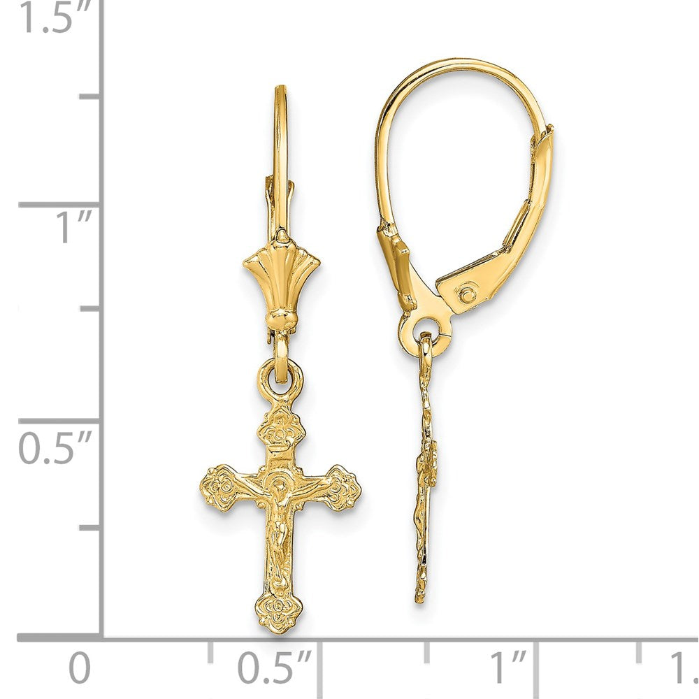 14k Yellow Gold 9 mm Crucifix Leverback Earrings (1.12 grams)