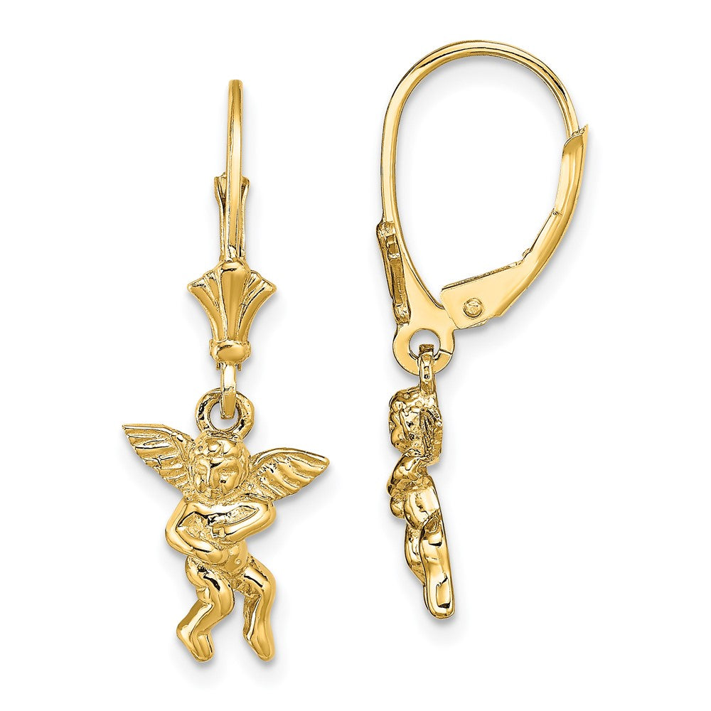 14k Yellow Gold 10.2 mm Angel Leverback Earrings (2.11 grams)
