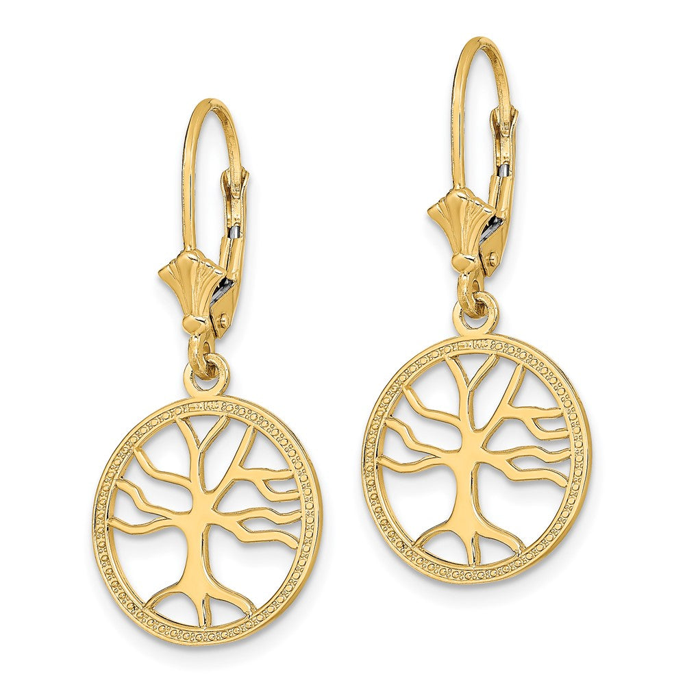 14k Yellow Gold 15 mm Tree of Life In Round Frame Leverback Earrings (2.21 grams)