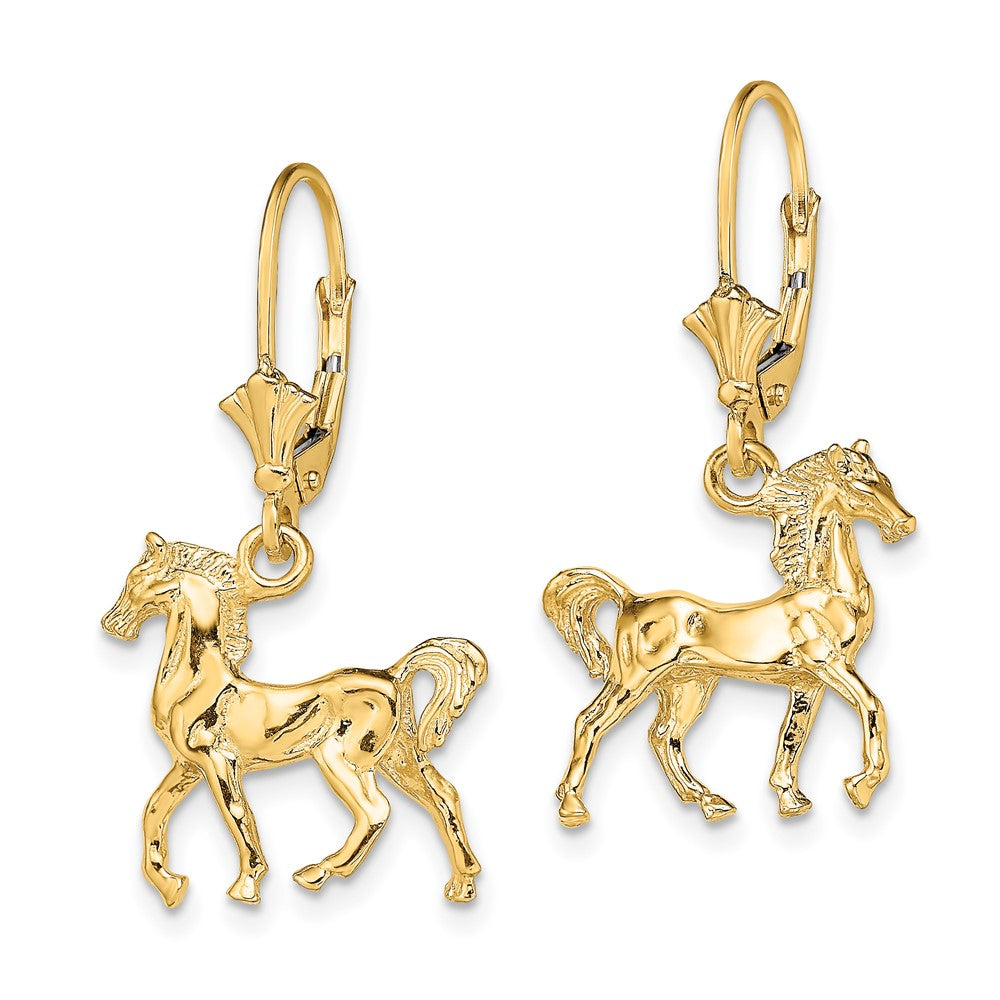 14k Yellow Gold 15.8 mm 3-D Polished Leverback Horse Earrings (3.93 grams)