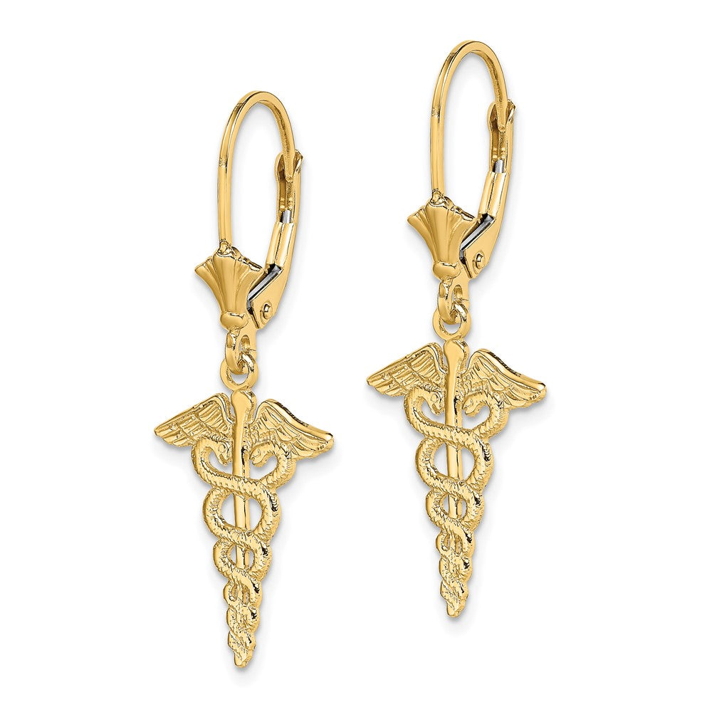 14k Yellow Gold 12.83 mm Caduceus Leverback Earrings (1.63 grams)