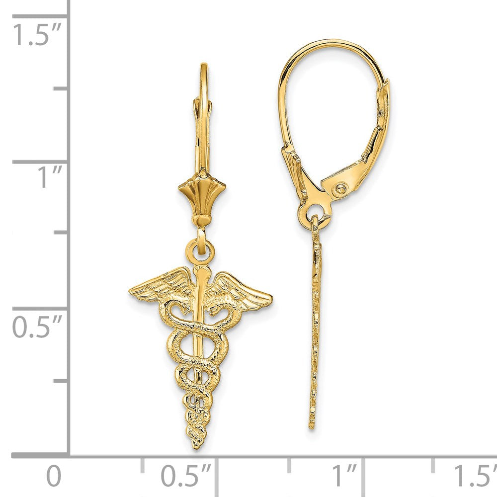 14k Yellow Gold 12.83 mm Caduceus Leverback Earrings (1.63 grams)