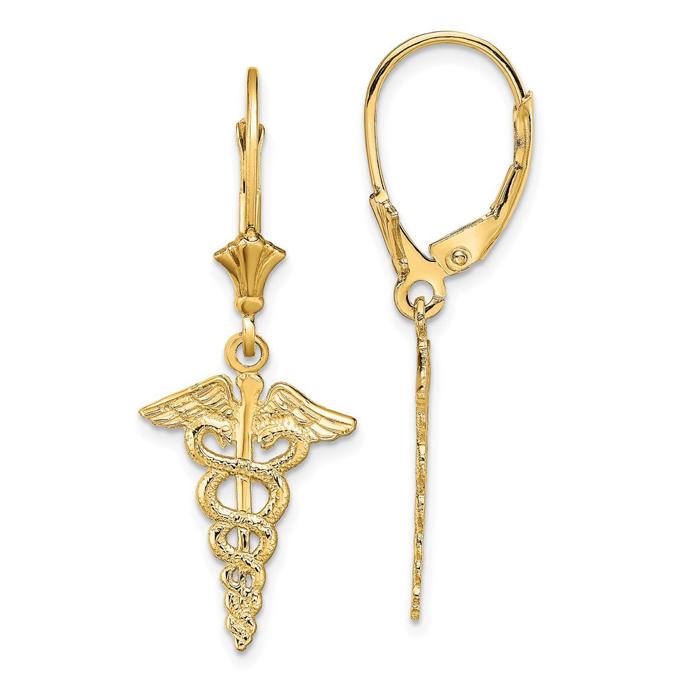 14k Yellow Gold 12.83 mm Caduceus Leverback Earrings (1.63 grams)