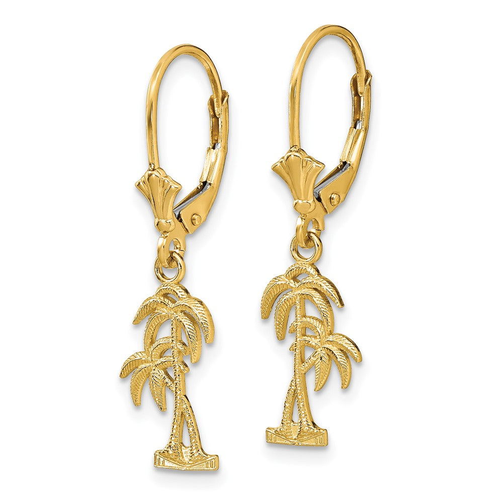 14k Yellow Gold 12.6 mm Palm Tree Leverback Earrings (1.48 grams)