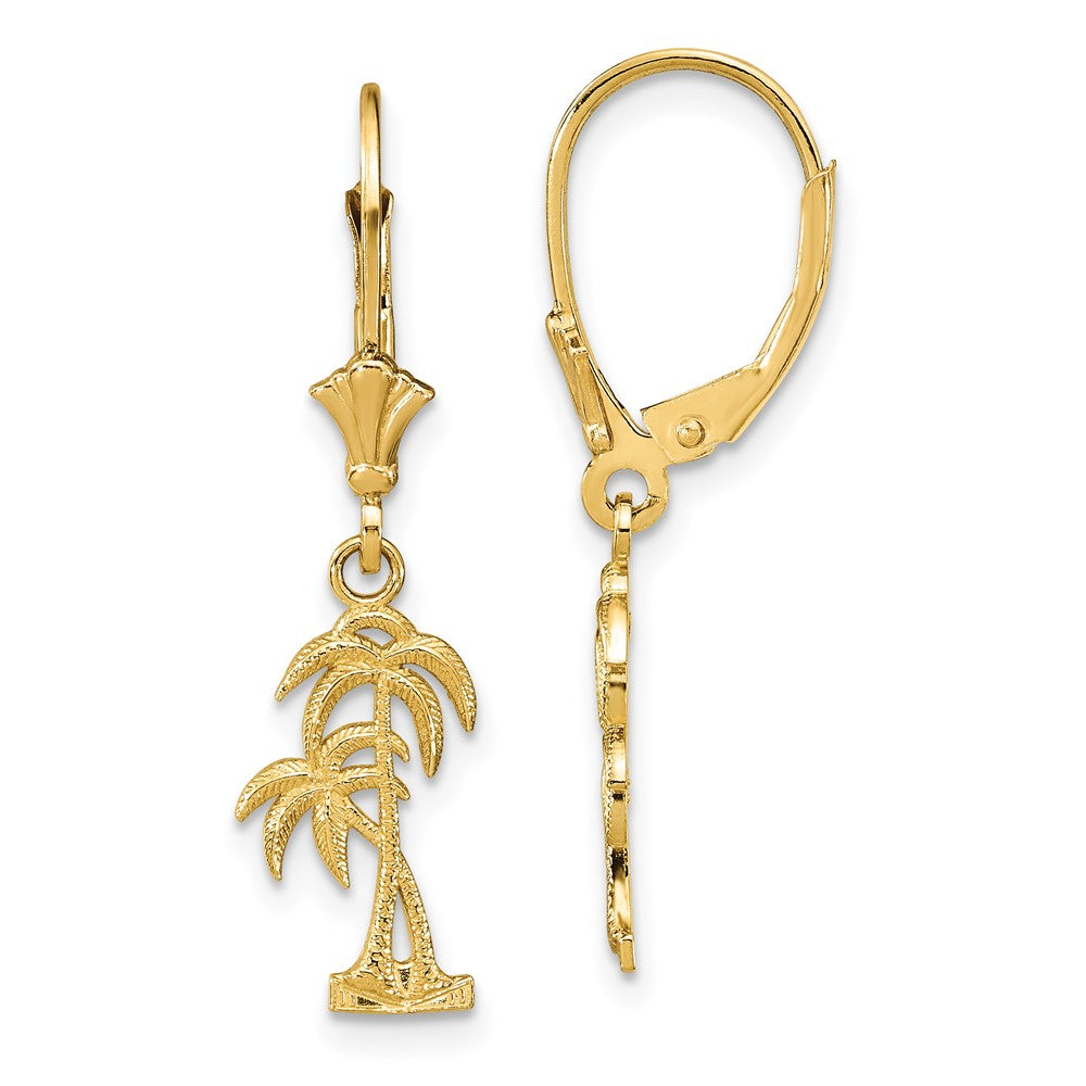 14k Yellow Gold 12.6 mm Palm Tree Leverback Earrings (1.48 grams)