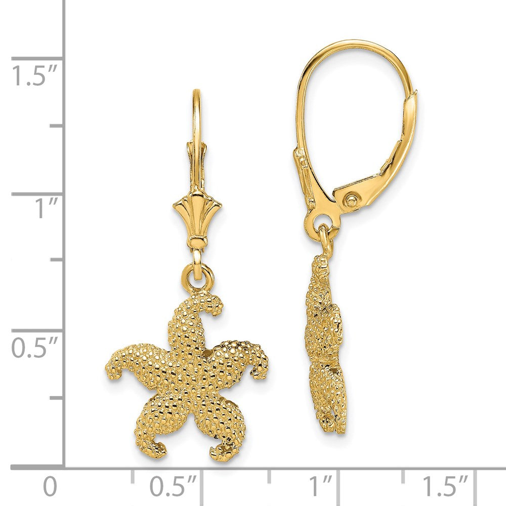 14k Yellow Gold 14.2 mm 2-D Puffed Starfish Leverback Earrings (2.81 grams)