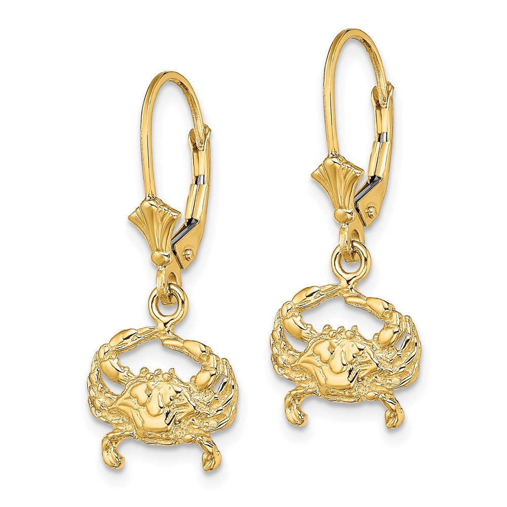 14k Yellow Gold 11.6 mm 2-D Blue Crab Leverback Earrings (2.19 grams)