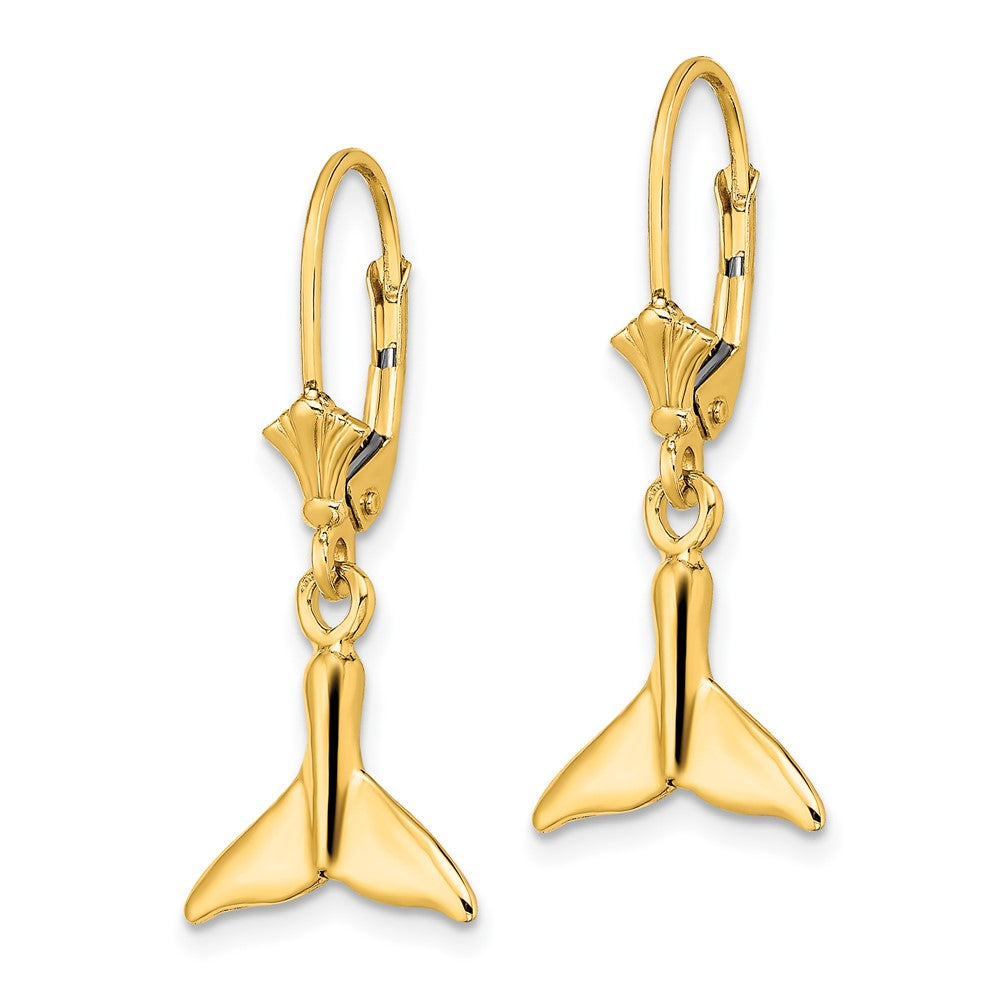14k Yellow Gold 12.3 mm Small Whale Tail Leverback Earrings (2.11 grams)