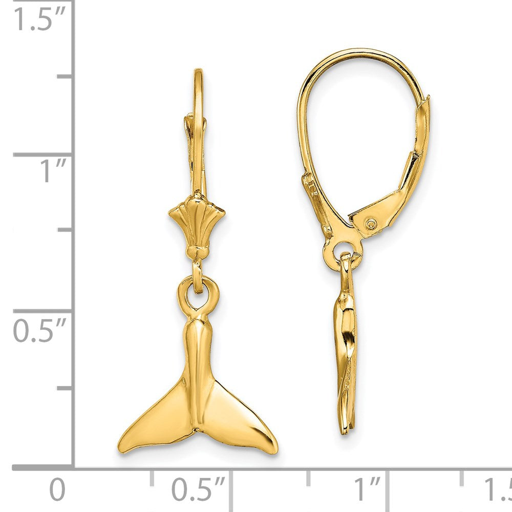 14k Yellow Gold 12.3 mm Small Whale Tail Leverback Earrings (2.11 grams)