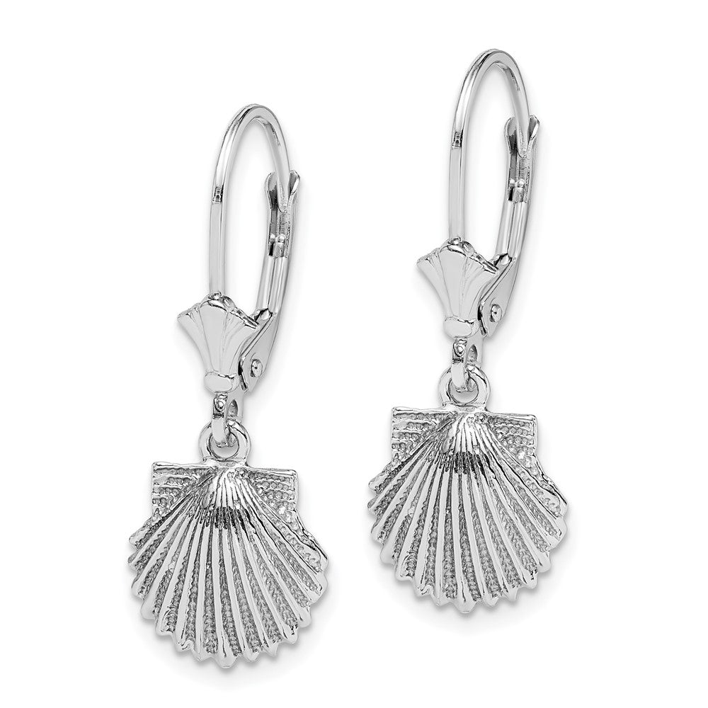 14k White Gold 10 mm  Scallop Shell Leverback Earrings (2.22 grams)