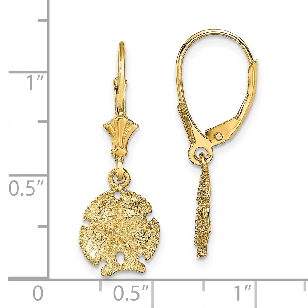 14k Yellow Gold 9.8 mm Sand Dollar W/Star Leverback Earrings (2.23 grams)