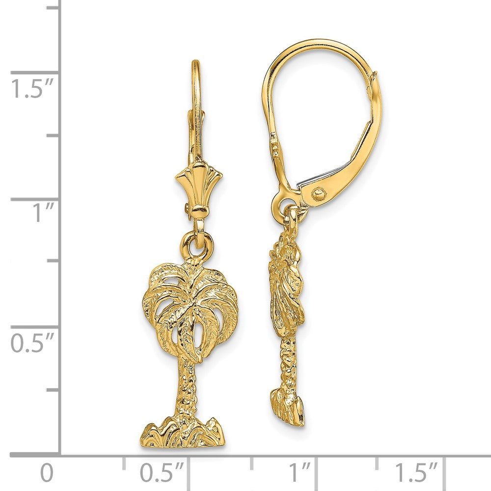 14k Yellow Gold 8.9 mm Palm Tree Leverback Earrings (2.44 grams)